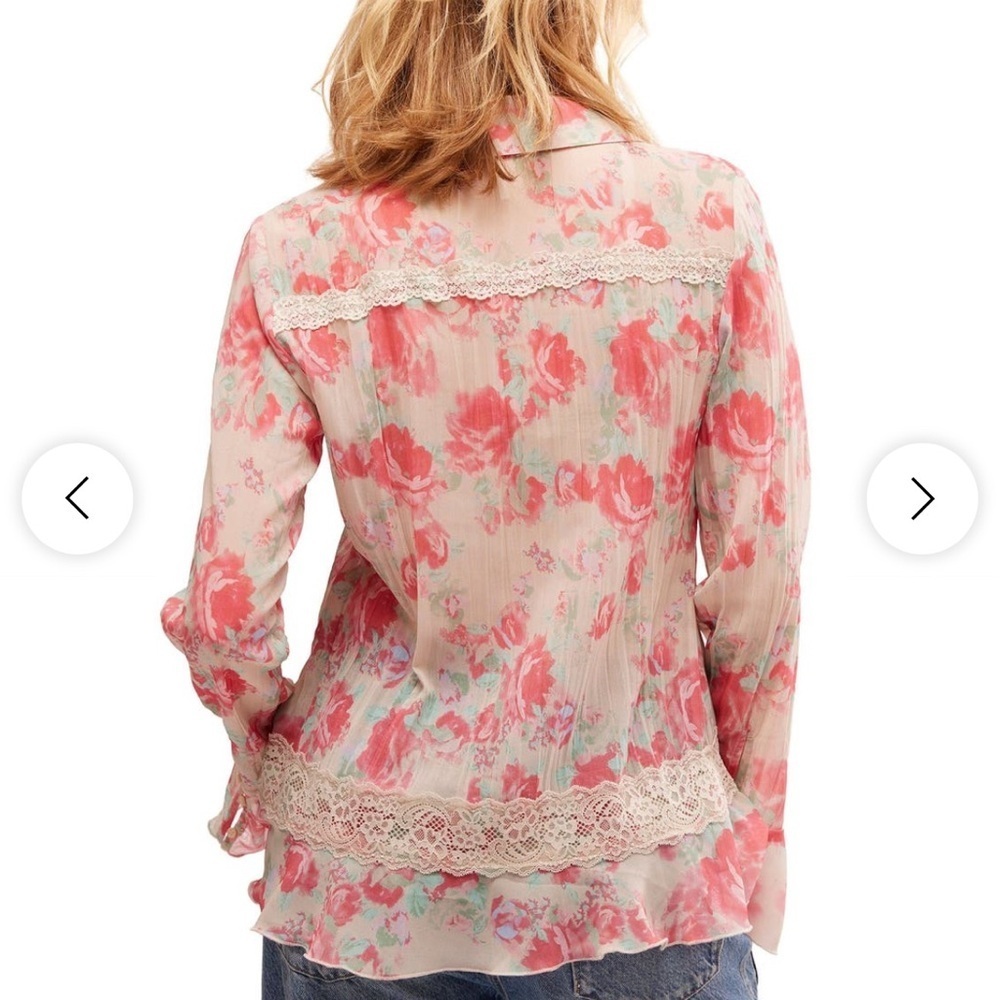 Free People Bad at Love Floral Ruffle Blouse - Pink and Cream NWT $128 - Picture 3 of 6